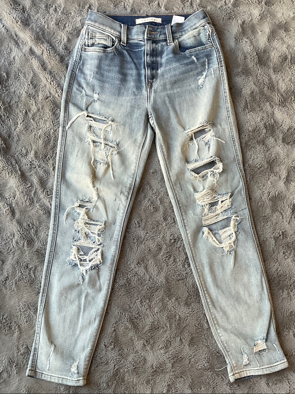 eunina Light Blue Distressed Boyfriend Jeans